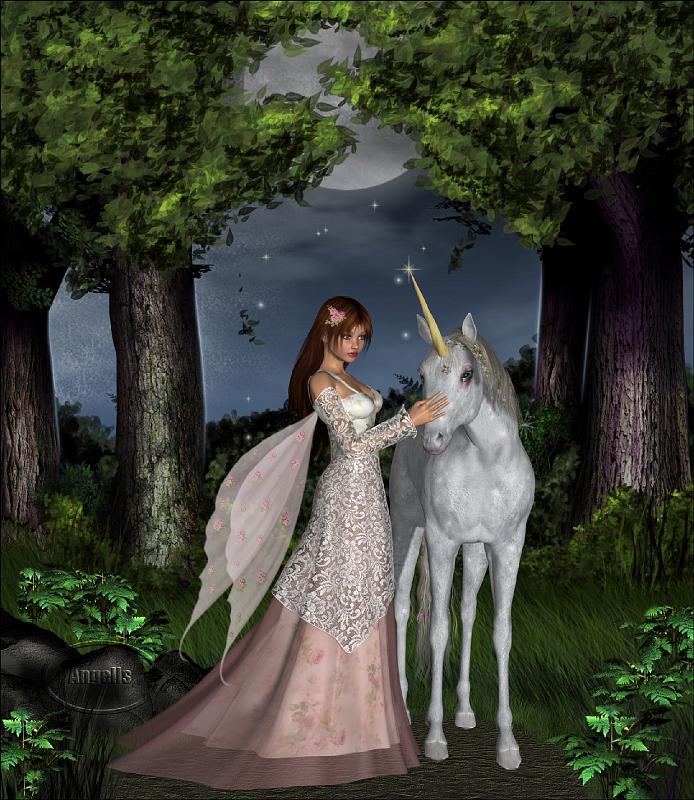 Fairy and Her Horse
Standing with her beautiful white fairy horse, done in my old Poser. 

Keywords: Horse, Fairy , forest.