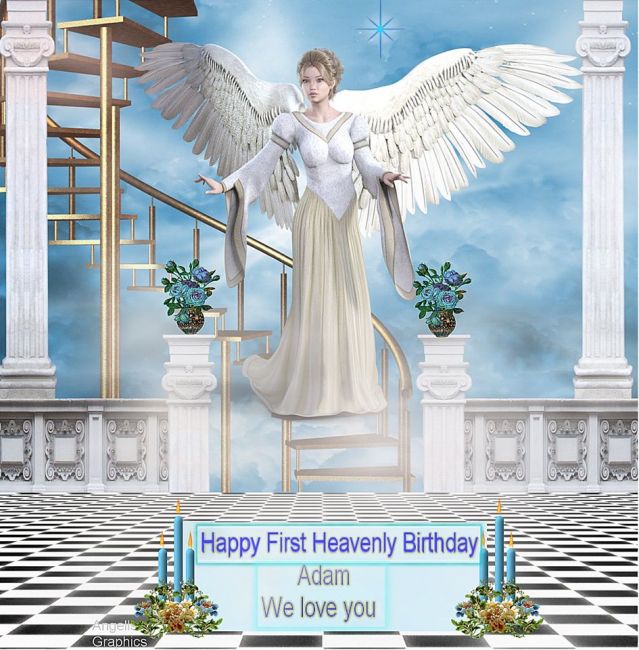 Happy Heavenly Birthday Adam.
Image I made for my son's first birthday in heaven. He passed away in January 12, and his 29th birthday was May 1. 
