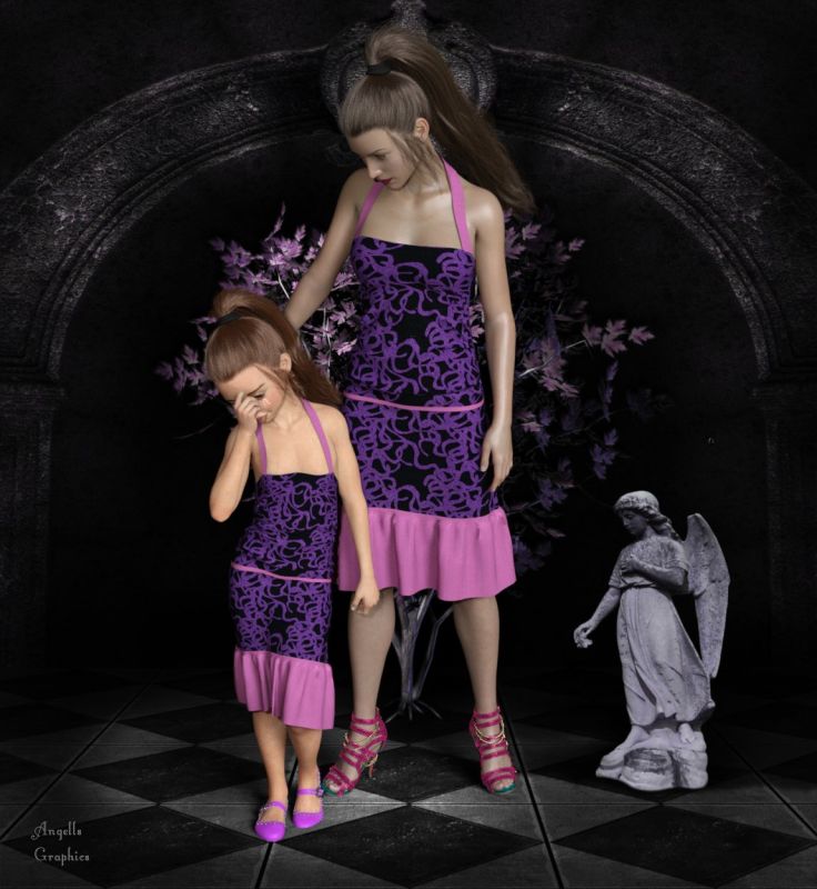 Grieving Child
It's hard when your child or grandchild is grieving a loss. It's a mother's comfort  that helps. Genesis 8, female adult and child morph mine. Dressed them alike as they both had a loss. Daz Studio render, 


Keywords: child, grief , comfort