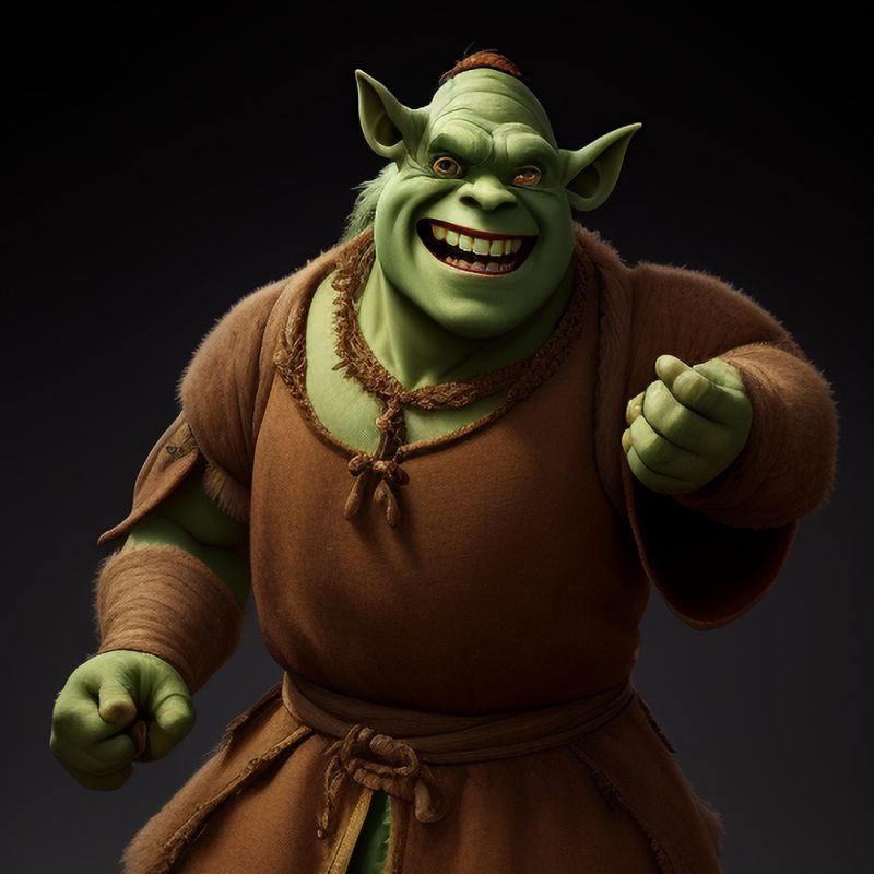 What a smile.
Happy dancing Ogre...AI generated.
