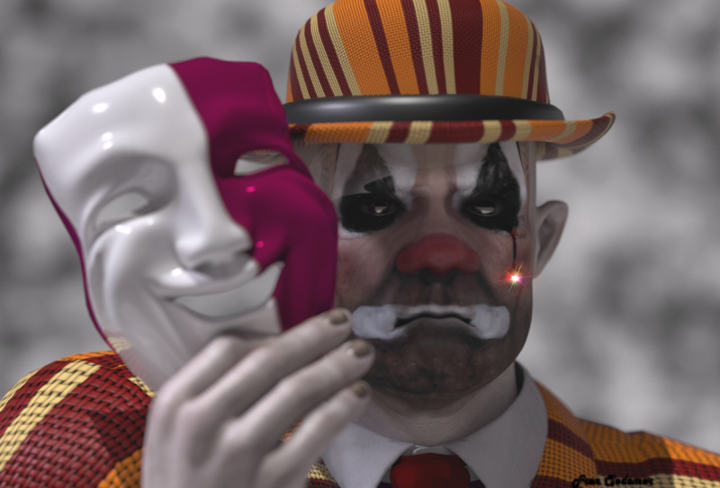 3rd Place Winner~Behind The Laughter
Tears of a Clown was the original title of this piece. I wanted to draw attention to the pain that usually is behind the laughter and smiles of a clown. This is a tribute to Robin Williams and others before and after him, whose pains are well hidden even to those closest to them and they still manage to bring smile and laughter to the public. 
