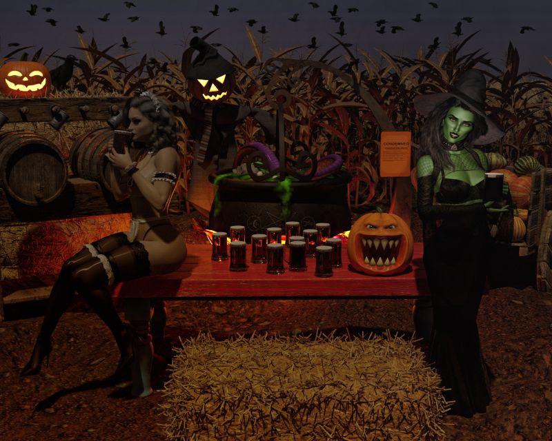 Halloween Condemned
You Said People like to Drink at this Carnival! We are in Debt up To Our Ears! Thanks To Our Familiars Getting us into this Mess! The Health Department Got us Condemned Right after All those People Got turned into Crows! It will Wear off! Why are You Blaming Me You turned the Carnival Manager into Scarecrow! Keep Smiling Here Come some more Customers! Why are You dressed Like That anyway! Oh I Needed Something to Wear. Your Pet picked it out. Like it? o.O Please Stop Drinking the profits.
