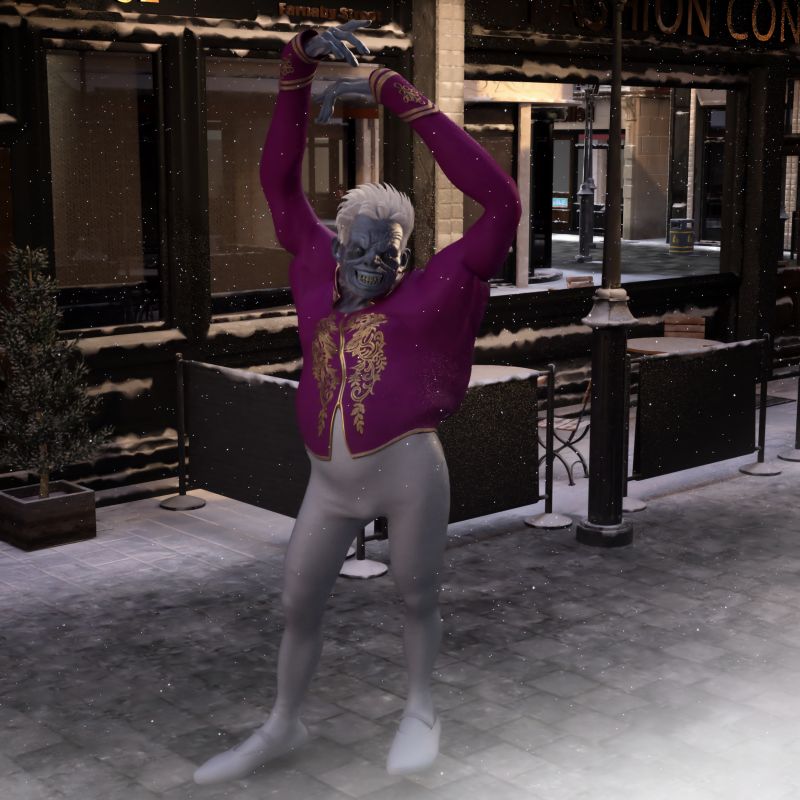 Jack Frost
Jack Frost is appearing as a sinister mischief-maker a personification of frost, ice, snow, sleet, winter, and freezing cold. Traditionally said to leave the frosty, fern-like patterns on windows on cold winter mornings and nipping the fingers and toes and other extremities in cold weather. O.o
Watch out Girls He is a Biter! o.O You might be into to that! Weirdo! 
