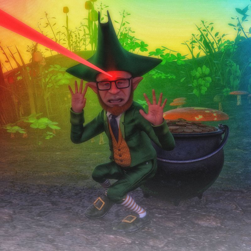 Rainbow Heist
You know the Old Saying the only constant in the world are Death and Taxes!
A leprechaun is a diminutive supernatural being in Irish folklore, classed by some as a type of solitary fairy. They are usually depicted as little bearded men, wearing a coat and hat, who partake in mischief. In later times, they have been depicted as shoe-makers who have a hidden pot of gold at the end of the rainbow. Mr. Paddywhack, The Government has Decided that Your Lucky find is Just enough to payback your past back taxes! 
