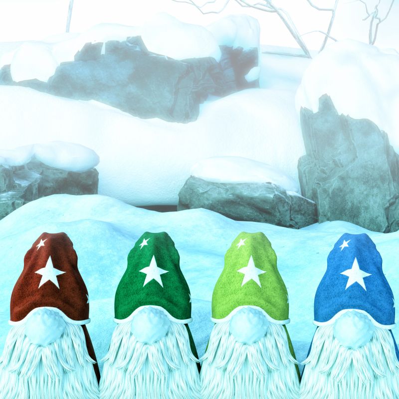 Snow Bank Gnomes
Snow Bank Gnomes! A Group of Misguided Gnomes Who Store Your Things in the Snow Bank! O.o Where it Stays Till Spring Thaw! Where You Find it Again!
Most of your Missing Stuff in Winter Was " Banked" Aka Stolen in the Snow By These Fine Gnomes! The One on the Right is Called Nisse He's From Norway! Far Left is Tomte he is from Sweden. Then His Half Brother Tomtenisse Twice Removed is From Denmark!  The Shy Quiet one is Haltija From Finland.
