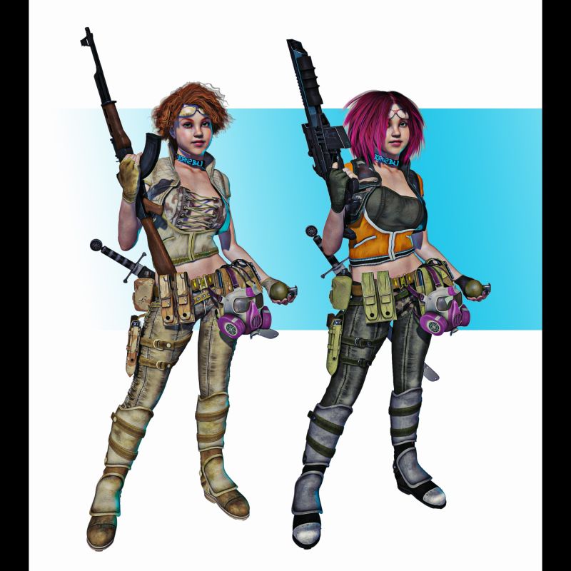 BORN2BWLD~SAOTW Winner 7/6/24
SAOTW 7/6/24
Working out some post-apocalyptic character designs with my old but not forgotten V4 in Poser 13.
I'm not sure if the more or less color version works best.
Keywords: SAOTW pistol gun girl hair rifle grenade glasses