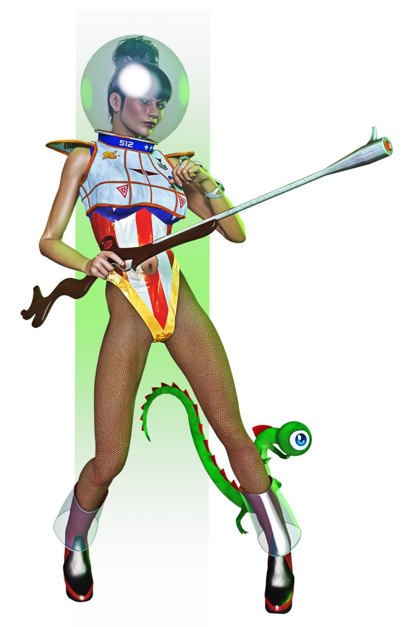 SpaceGal
V4 as (almost) Barbarella
Keywords: girl rifle monster spacesuit helmet gun