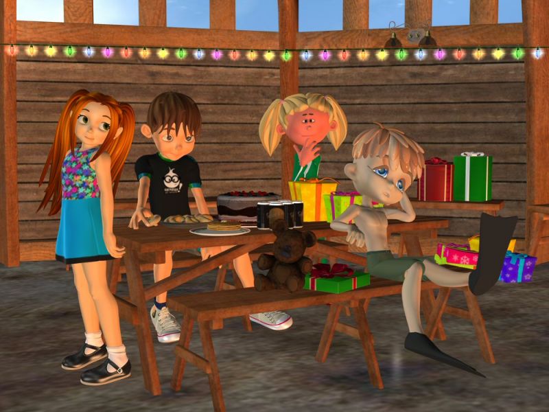 Birthday Surprise
Mom gave Sadie an anniversary birthday surprise party and invited her friends to enjoy it with her. Off course she wanted to show off her new dress. Chip was not happy to be there, as he had better things to do, like go swimming. Sam off course came for the food, helping himself. Annie was more interested in the presents than Sadie's new dress. 


Keywords: birthday, sam, chip, sadie, base toon