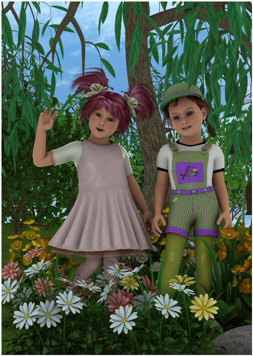 Meet Pop & Pip
Hi there we are sister Pop & brother Pip. We love adventures and will share with you our stories and journeys as we play and tell.
Have a great day...Bye for now.

My two characters that I will share from time to time with their adventures as they go along. Hope you will enjoy them.

The Kids 4
KP clothes & K4 clothes with cap
Lulu hair
Plantations, trees, flowers
Keywords: Pop; Pip; k4; nature; adventure
