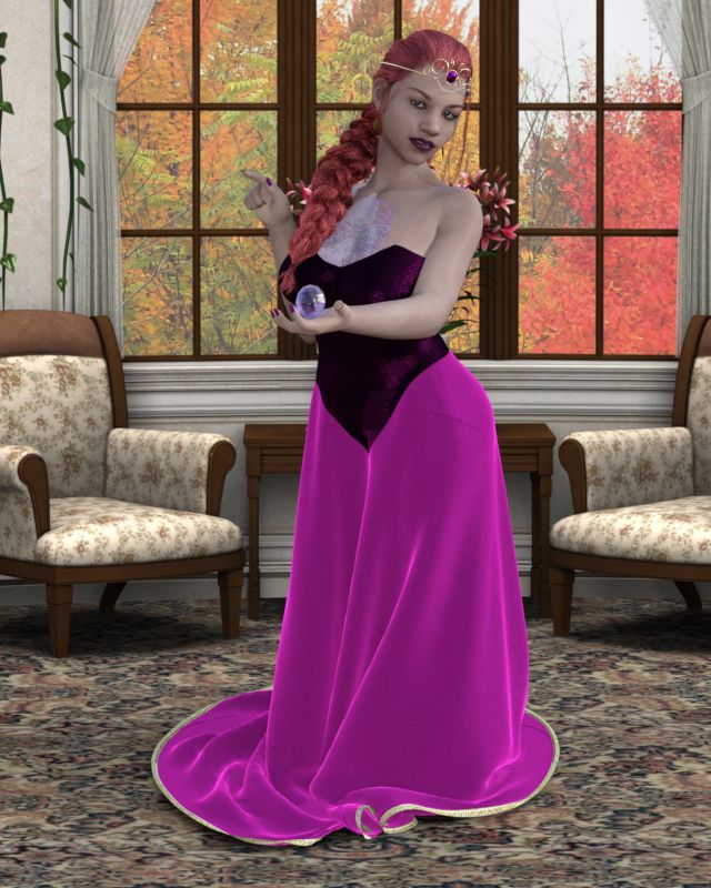 Princess Gwynne made for my Landlady.  I added a dragonfly tatoo to the G8F Hobbit torso skin which will not be included in the G8F Hobbit Package but this is still a good promo for her.  G8F Hobbit is ready for testing for the most part.  She doesn't come with eyebrows.  Oh My Brows for G3F is free and works on G8F.  I like those a lot better than painted on eyebrows.  I am considering trying my hand at using SBH to make a set.
Keywords: Portrait