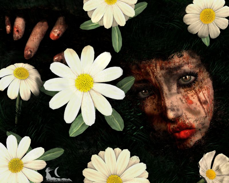 Pushing Daisies

"Buried down beneath the grass,
covered over with the dirt,
Sans breath, sans life, will i still ache--
In death will i escape the hurt?"

It's been a rough few months emotionally ... dont usually do darker or creepy art.... guess i had to let some angst out! 
Keywords: death grave daisies undead