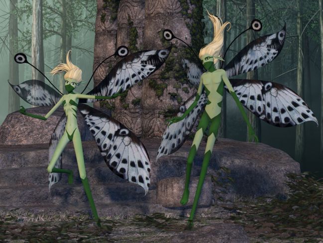 Luna Sprites
I had to take these little monsters out for a spin to see what they could do.  I now completely understand why it is that there aren't a raft of texture packages out for them.  Despite clean UVs, they fight tooth and nail, resisting detailed textural work.  Needless to say, I forced the issue.  There is a new set of wing textures and a growing collection of eyes.  Eventually, some day, there may be new skins.  I don't know.  I think I'm going to going to try to force a pair of wings out for Halloween.  Key word being try.

But aside from that, I like these guys.  They're charming.  They're fun.  They're cute.
Keywords: faerie art, ninja sprites