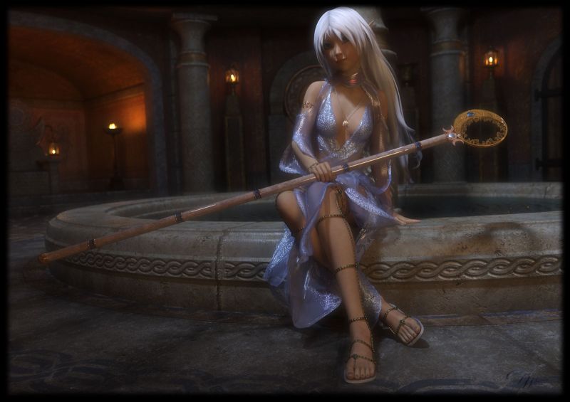 The Moon Priestess 
MoonSliver. Priestess and Seer of the Elfin moon temple

I decided to port my High Elf Priestess/Seer over to G8.1 and then realized I didn't have a staff for her, so I made one 
SAOTW ~ 03/13/21
Keywords: SAOTW ~ 03/13/21