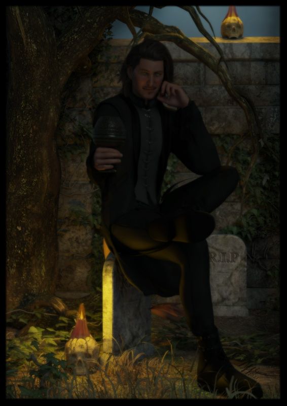 A proposition 
"Wont you join me? The neighbors are deadly boring and its a beautiful evening for a bit of fun" 
A very elegant, gentleman, an old graveyard and an intriguing question...what could go or be wrong? Sure there are candles sitting on skulls and who knows whats in that goblet he's offering, tastes a bit odd, but really I am sure its fine.
I mean he looks nice enough, I'm sure its just the dusk light that makes it look like his eyes glow a bit...and its just shadows making you think that's a...tail. Oh dear...
