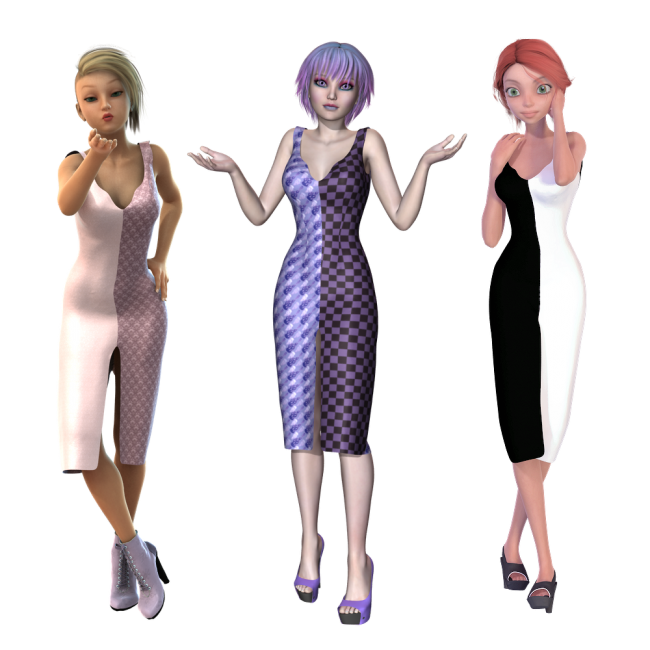 3dbackdoor 2 tone panel dress g8f
Steve aka 3DBackdoor made a 2 Tone Panel Dress and I tested it out for him. The black and white texture is his, the other 2 are mine.
Forgot to add this is both conforming and dforce. It also fits G2, G3 and G8
Keywords: 2TonePanelDress