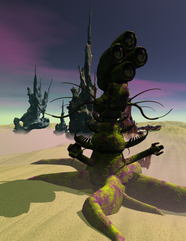 I Smell Earthcreatures
A fun image with a budget alien from sharecg and some pricey rocks from cgtrader. The terrain is a Spacebones freebie from sharecg. Bryce 7. SAOTW ~ 03/19/22
Keywords: Creature Space Alien SAOTW~03/19/22