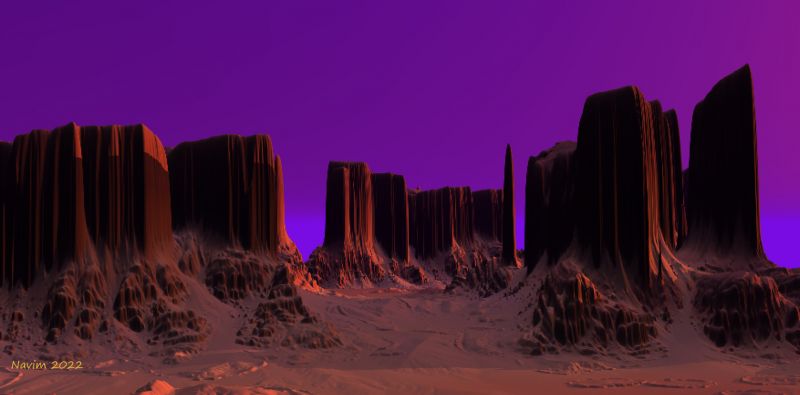 Sedona Dawn
The original mesh was a public domain on sharecg. I made some modifications and added the lighting. Render was set to "Premium Effect" which is the highest level in Bryce 7.1.
Keywords: Sedona
