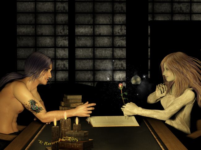 Remember This?
Glory let the large book fall open on a pressed rose that looked so frail and so ready to fall apart if she so much as breathed on it, it would!
"Remember this, Djinn?"

"Is that the one I gave you, the last time I visited?" He couldn't believe she'd kept it this long. "I'm surprised it's not dust."

"That's because, every once in awhile, I put my hand over it and do my thing I do and voila!"  Glory picked it up and handed it to him. The look on Djinn's face was priceless, she thought. "I'm giving it back to you like when you gave it to me, but I'll keep it, if you want me to and you can smell it any time you like."

Djinn took the rose and smelled it. He lowered his hand to the table, looking into her violet eyes. "You know - you're just kind of amazing? Can I keep you?"

Glory giggled. "I don't know. Can you?" 


