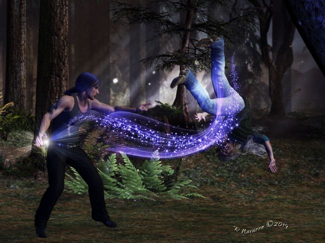 Really? (Dorian Attacks)
Djinn had gone into the forest near Glory's house to fetch something for her that they'd left behind yesterday. 
He knew full well there had been little spies in the forest watching them then. Now, there was just Dorian following him. 

The boy had a much bigger attitude about what he was capable of doing than he actually could do. He was noisy as hell. 
Then again, Djinn had the hearing capacity of his Beast, the Wolf. He also had the nose of one: and Dorian stunk like a 
still full of rot-gut Irish whiskey. He couldn't even get drunk right. 

The only thing Djinn was afraid of was 'losing it' and unleashing something he'd left behind long ago. Glory had helped him
leave it behind. He didn't want to hurt Dorian, much less kill him. He kept walking - his breathing well controlled...
building that which would put the boy on his butt in no uncertain terms. He opened his right hand, down toward the ground,
gathering it's power in case he required a back-up slam.  

Djinn spun around. The first projection of his *chi* seemed to do the trick as Dorian raced to jump him from behind...
but would the boy get up and try again? 
