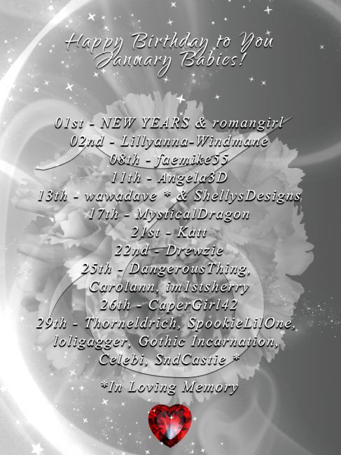 A Most Wonderful Birthday to the January-born ~ 2019!
Please stop by the Grand Ballroom in the Forum and wish them a great birthday! Thank you :)
