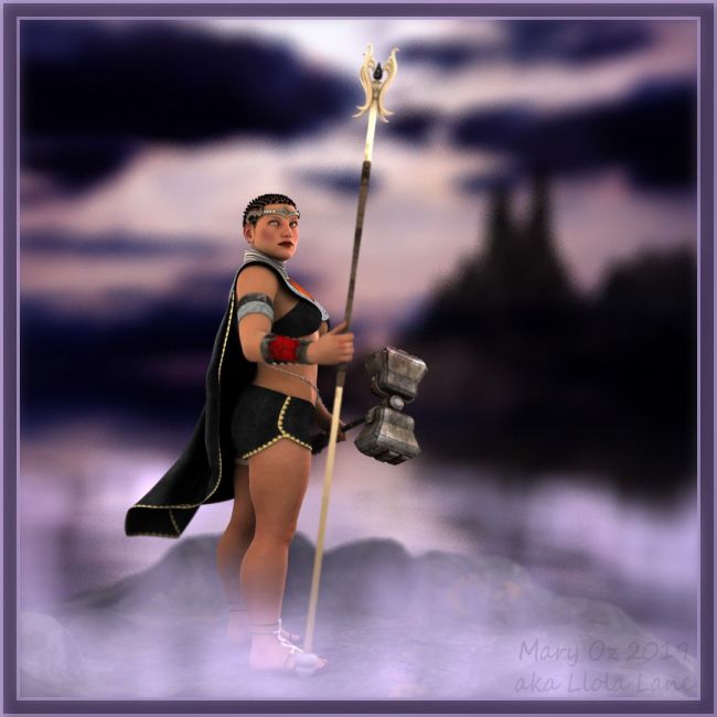 Dwarf Warrior
This is a 'just for fun' piece of artwork using the one of the freebie backgrounds we just got for Halloween.  (THANK YOU!!!)

Enjoy my... "Dwarf Warrior"
Keywords: dwarf female fantasy staff girl woman short queen princess 