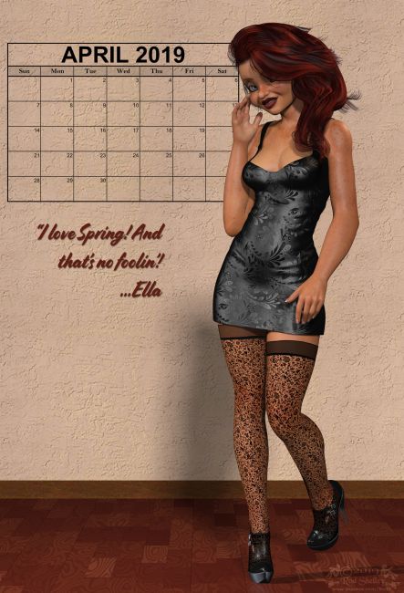 April 2019 Calendar Girl - Ella!
I've kind of been in the doldrums for the last week or so, not really feeling inspired or motivated to do much beyond play with the latest Adobe Photoshop daily challenge, and hang out on Behance Livestreams. There's a lot of good information there, but I need to get off my rear and actually DO something with what I'm learning.

I'm certainly not giving up on my T.N.A. story, I'm just at one of those writer's block stages, and not really feeling motivated. Having to drop 10,000 + on a new sewer line in the very near future certainly doesn't do much to lift my mood. Still don't know when that's going to happen - haven't heard anything from AB May. I suppose they're getting all the required permits, scheduling equipment, and so on. And maybe figuring out how to get the excavator into my backyard since my neighbor is being such an asshat.

For some reason, I'll be glad when this month is over...

Anyway, here's Ella (G4's cousin) to welcome April - now that it's 2 weeks into the month...

As always, thanks for all the visits, comments and support! I really appreciate it!

SAOTW ~ 04/13/19
Keywords: 2019 April TNA Ella Calendar Poser Photoshop SAOTW ~ 04/13/19