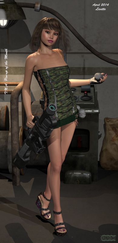 T.N.A. Pinup of the Month: April 2014 - Lisette
Here's the April Girl, Lisette. She's still a trainee, and still enrolled in numerous training programs, but she also gets in on a mission or two every now and then... Kind of 'on the job' training. And she does very well, actually. Sometimes too well... She's managed to put the martial arts instructor into intensive care at least once.... Missed the mat with him, I'm told.. They had to give him quite a bonus package to get him to come back! :-D

Like all the Girls, Lisette is fond of things that go 'bang.'

Hope you like her!
Keywords: pinup april 2014 tna lisette