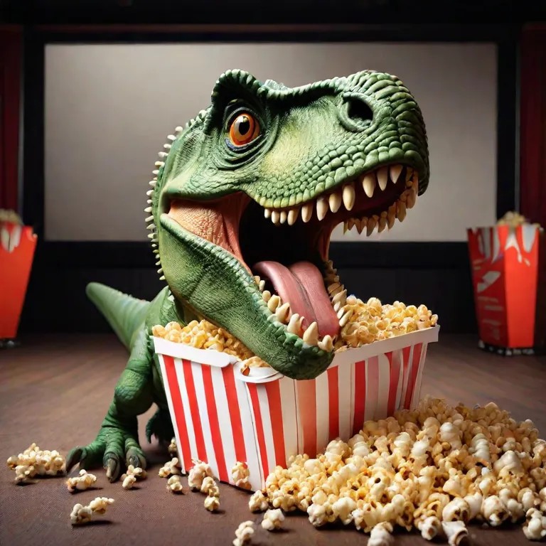 Dino theater tonight
When Dino goes to the local movie theater, he loves to be in peace with his pop-corn and the movie!

