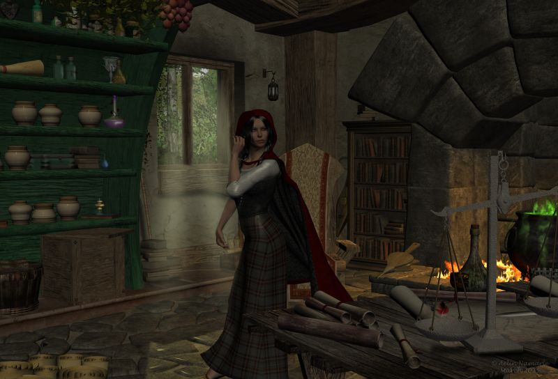 Cerridwen
Spring has recently knocked at the door of Cerridwen's land. It's in her young days, before she meets her husband Tedig Moal.
She is already thinking about her potions of the year and the herbs she needs for, to win more strength and wisdom.
Cerridwen was a goddess in Wales' myths, even one aspect of The Goddess.

********
Fantasy Girls: Lorelei, by Kaleya (RMP)
MFD, by Anton Kisiel (Daz3d)
Tartan textures for MFD, by chohole
Witch Potion Jars, by Lilflame (Daz3d)
LotusDecadence chalice, by Arki & Silverark & Spiritfoxy [no longer available; was on RDNA]
Decanter with roses, by Anima Gemini (FRM exclusively)
Rose Thorn Staff, by -Wolfie- (RR)
Medieval Fantasy desk, by Ravyn [no longer available; was on CP]
House of Owls, by Summoner (freedom-of-art)
Magic Potions, by RedPhantom (RR)
Magic Potions 2, by RedPhantom (RR)
Medieval Fantasy Work/Map Table & Stool, by Ravyn [no longer available; was on CP]
Hallow's Cauldron, by Lilflame (Daz3d)
Fantasy Hovel, by SoulessEmpathy (Daz3d)
Modular 3D Kits: Nordic Forest Kit by ShaaraMuse3D (RMP)
