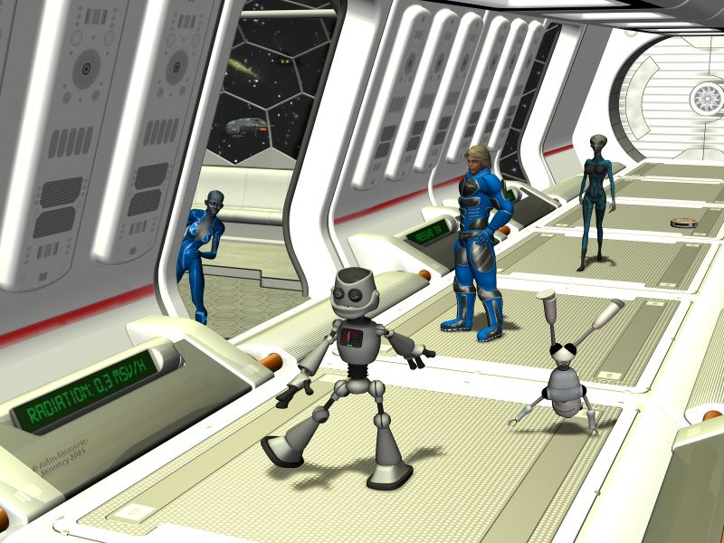 Crazy Bots
Once again, when exposed to the system PX3-856 the robots on the ship become to act crazy. Lieutenant Warrick is warning the security on the radio frequence for they manage with the situation.

I made it just like that when I saw last month Rnedo had a challenge on sifi theme. Nothing more can in my mind lollll

********
Mars Marine M4, by midnight_stories (FRM exclusively)
Headset V4 Smartprop, by 3-D-C (Sharecg)
Vac U Bot, by coflek-gnorg (Renderosity)
Toon Bot Chomper, by Tate77 (Daz3d)
Valentin, by Anima Gemini [sponsoring on FA]
Alien Dudette, by Simon-3D (Renderosity)
AJ SciFi Corridor 3, by -AppleJack- (RMP)
Futuristic Promenade, by coflek-gnorg (RMP)
The Wasp Class Space Fighter, by Ravnheart (Daz3d)
Starship Piranha, by petipet (Daz3d)

