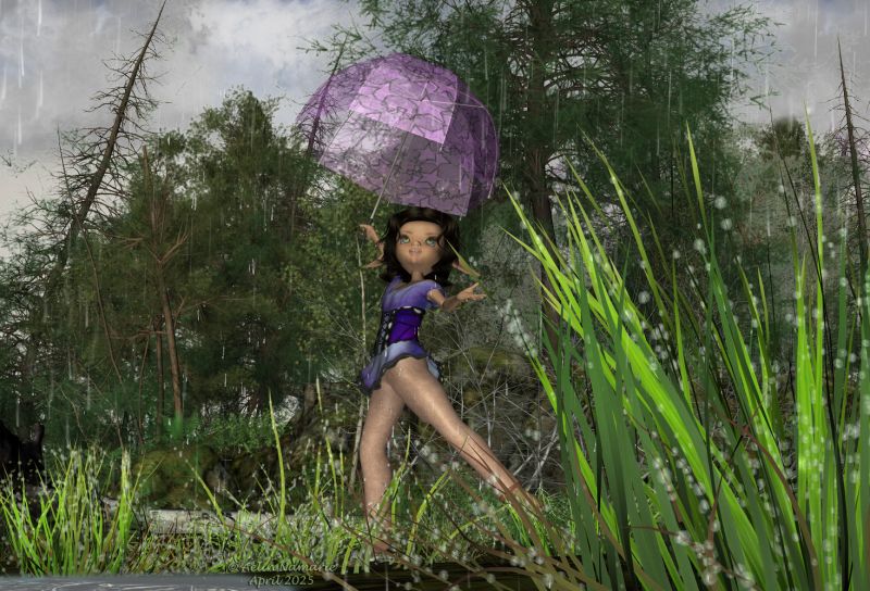 At the entry of the forest
Amity loves so much Nature than having rain on herself isn't a problem. Umbrella is even quickly forgotten.

********
Amity, by DragonFly (RMP)
Sadie Fae, by DragonFly (RMP)
In the rain for V4, by adh3d
Flinks Wet Grass 2, by Flink (RMP)
Ron's Atmospheric Bundle, by deviney (Daz3d)
Modular 3D Kits: Nordic Forest Kit by ShaaraMuse3D (RMP)
3D Scenery: Deepwood Gorge, by ShaaraMuse3D (RMP)
