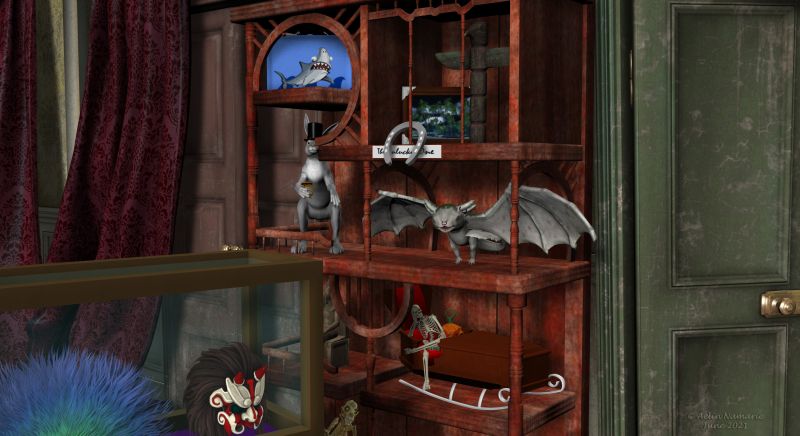 The gallery of oddities
A part of the Attic Museum. Push the doors to visit more!

********
Aurora Crown, by Prae [Christmas 2020]
3 SkellieCat pngs, by Dreamer [Halloween 2020]
Sitting God, by Summoner [FRM]
Bunny, by Summoner [FRM]
Toff Hat, by Prae [FRM]
Pocket Watch, by Prae [FRM]
Lunchbox, by Anniemation  [Halloween 2018]
Smooth Horse Shoe, by Chiron [Halloween 2018]
5 Backgrounds, by M-Callahan [Halloween 2018]
Totem Eagle, by Mtdana [Christmas 2019]
Zohak-Drac, by Summoner [Christmas 2018]
2 hoop earrings for Hivewire Cat, by Anniemation  [Halloween 2019]
Jack Skelton's Christmas Sleigh, by Scouseaphrenia  [Halloween 2018]
HF CreepyJack, by CathyY [Halloween 2020]

I also used:
Display Case, on Mostdigitalcreations
Devil Mask, by Summoner (on his site)
Second Sid, by Mortem Vetus (on their site)
Poses for Sid, by Aelin (AFZ)
A Curious Hallway, by Jack Tomalin (Daz3d)
