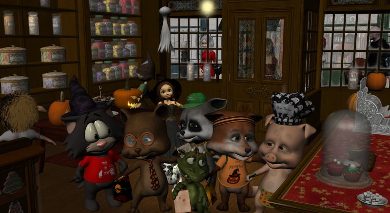 Halloween
~TOTW Wk of 10/12/24~
For their first Halloween in Runtime Town, the young ones go with Sadie. What they heard about the Gingerbread House shop and its owner, Wanda Itch, has made them very excited. In fact, they never had so much fun than since they are in this strange town. For once, Piglet's friends are thankful he made a mistake with a spell.
After the visit at the Gingerbread House, they'll meet altogether with Sadie's friends.

Previous scene: https://www.thefantasiesattic.net/attic/cpg/displayimage.php?pid=45522

Note: textures of the outfits for the Pocket Pets are freebies made for this Halloween. You find them on our Halloween page. There are more in the package than what is showed here.

********
Pocket Pets bundle, by 3Duniverse (Daz3d)
Pocket Pets Kitty, by 3Duniverse [was on their site]
Conforming Shirt for 3DU's Toon Kitty, by Little_Dragon (RR) [textures by Eblank]
Monsters In My Cupboard, by 3DUniverse (Daz3d)
Lady Sadie, by Tiger Designs [textures by Chohole]
Witchy Hat, by Mada (on her site)
Toon Girl Sadie, by 3Duniverse (Daz3d)
Dawg, on Mostdigitalcreations
Gnobbit, by Ghostman (RMP)
Phoebe, by Netherworks [Sponsors page]
Zwoggel, by Nursoda [textures by Leilana]
Cook Halloween, by Aelin (FRM exclusively)
A Curious Tea: Eat Me, by LaurieS (Daz3d)
Redhouse Sweet Shoppe, by RHS (Daz3d)
Keywords: TOTW wk of 10/12/24