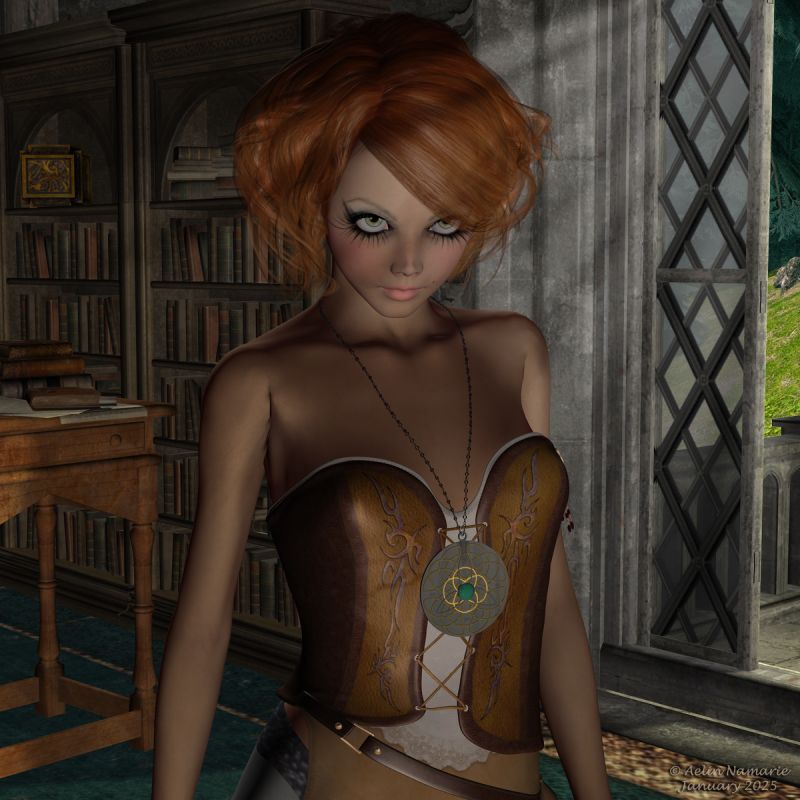 The talisman
The Talisman of Influence is hers, and she has no envy to let it go.

I made myself the object; the chain is from something already existant.

********
Dolly Dearest, by Tempesta3d (RMP)
SpellSinger, by Kaleya (RMP)
Paxton Hair, by AprilYSH (Daz3d)
Medieval Fantasy Furniture, by Ravyn  [no longer available; was on CP]
House of Owls, by Summoner (freedom-of-art)
The Hill Backgrounds, by Aelin (FRM exclusively)
