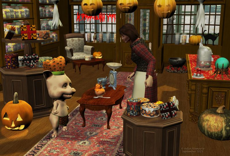 Last preparation
Ms. Itch appreciates the skill of her apprentice to create always new pastries.
Few more days, and they are ready for Halloween!

********
Pocket Pets bundle, by 3Duniverse (Daz3d)
Halloween Junk, by elleque
Jack-o-lantern, by Zippo_ (RR)
Jack-o-lantern, by JARguy
Cook Halloween, by Aelin (FRM exclusively)
Crystal ball, by Jenay
Stone cauldron, by Laticis [was on DA]
Victorian Gift Shop, by RPublishing (RMP) [with my Halloween textures]
Redhouse Sweet Shoppe, by RHS (Daz3d)
