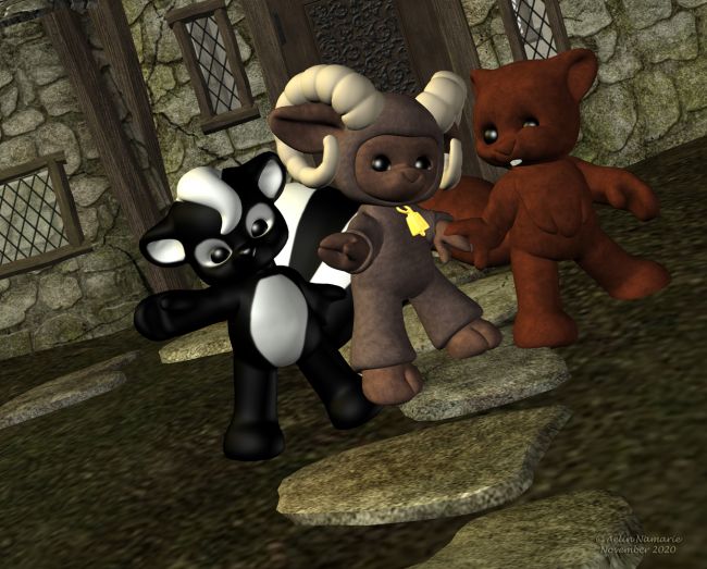 Plushies
Just a speed render

********
Plushies: Chloe, by Lady Littlefox (Daz3d)
Plushies: Lulubelle, by Lady LittleFox (Daz3d)
Plushies: Nutters, by Lady LittleFox (Daz3d)
3 Raven Court, by LaurieS (Daz3d)
