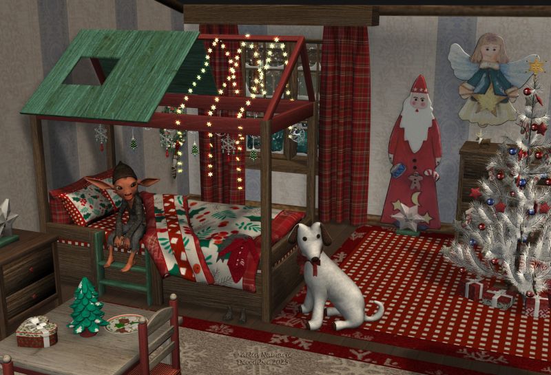 Puntik in troubles (8)
It's definitively not a room that Puntik knows. Then he hears multiple voices and some noises.

Previou scene: https://www.thefantasiesattic.net/attic/cpg/displayimage.php?pid=46563

********
Puntik Kaalkopje, by Nursoda (RMP)
Puntik warm Winter Set, by Leilana (RR)
Christmas Jewels for Poser and DS, by RPublishing & GrayCloudDesign (RMP)
Christmas Wreath, by TruForm (RR)
Christmas Kids Bedroom, by RPublishing & GrayCloudDesign (RMP)
3D Scenery: Nordic Winter Woods, by ShaaraMuse3D (RMP)   [snowfall only]
The Streets of Steampunk, by Stonemason (Daz3d)
Another street, by Aelin (FRM exclusively)
