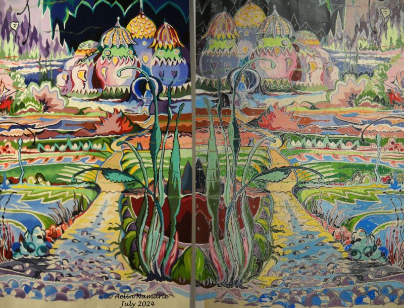 Roverandom (3)
Here a comparison between a corner of Roverandom tapestry (at your left) and the carton (at your right). I wasn't able to bring them at the exact same scale, but it's pretty the same, allowing you to look the after and before altogether.
