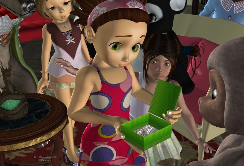 Charivari in town (10)
Lulu is a deliverer, and he found a box for Sadie in his bag.
The box contains nothing but the photo of a building.

Previous part of the story: https://www.thefantasiesattic.net/attic/cpg/displayimage.php?pid=43207

********
Gift box, by Aelin (AFZ)
