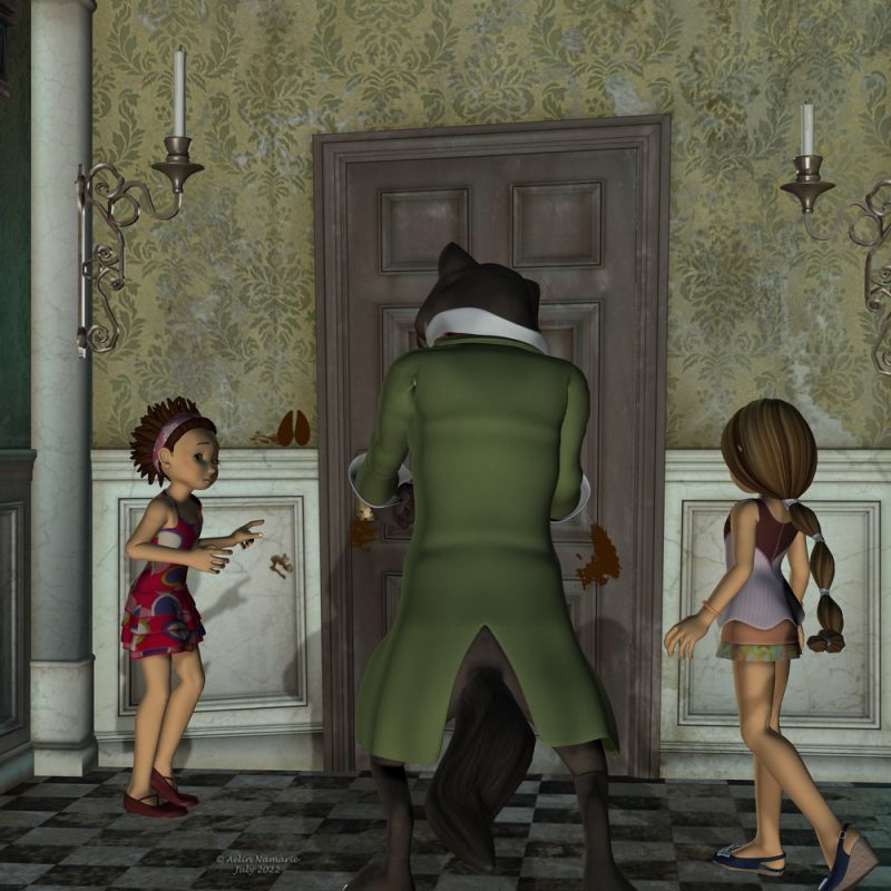 Charivari in town (11)
Wolf knows the building in question and brings Sadie and Mae to that location.
Few tracks before a door let no doubt to them on the current inhabitants.

Previous part of the story: https://www.thefantasiesattic.net/attic/cpg/displayimage.php?pid=43328

********
Toon Girl Sadie, by 3Duniverse (Daz3d)
Big Bad Wolf, by 3Duniverse (Daz3d)
Mae, by Capsces Digital Ink (Daz3d)
A Curious Hallway, by Jack Tomalin (Daz3d)
