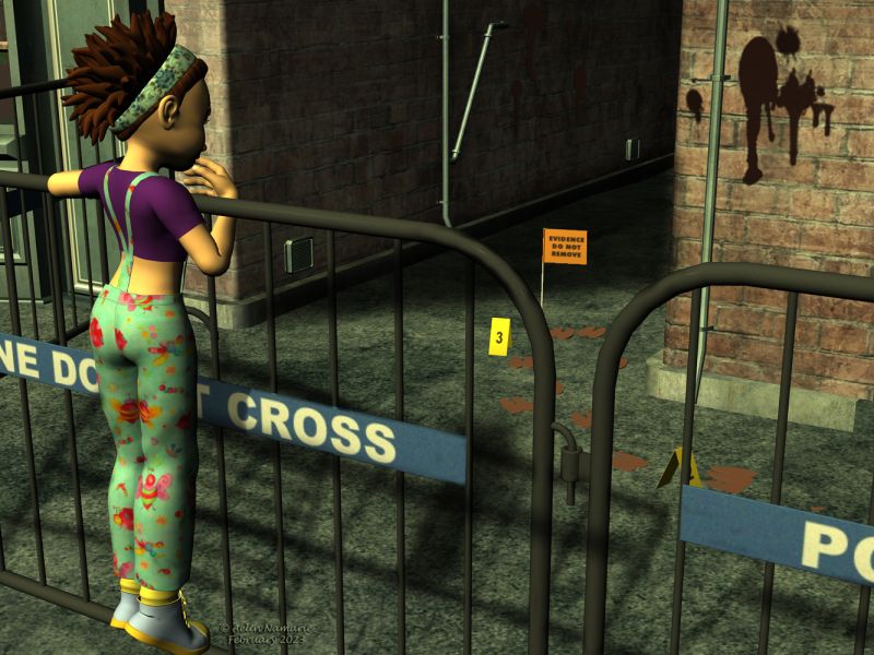 Charivari in town (24)
Sadie looks carefully the foot prints, and finds there is something wrong with them.

Previous part of the story: https://www.thefantasiesattic.net/attic/cpg/displayimage.php?pid=43937

********
Toon Girl Sadie, by 3Duniverse (Daz3d)
Victorian Street Front, by RHS (Daz3d)
