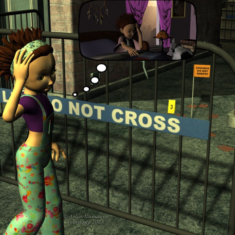 Charivari in town (26)
Touching her hair like she used to do, Sadie remembers the morning where she discovered its disappearance. The same morning than after the destruction of the shop.
The team decides to go back to Sadie's house, to ask to Renithra if he remembers that morning too, and how he was.

Previous part of the story: https://www.thefantasiesattic.net/attic/cpg/displayimage.php?pid=43976
