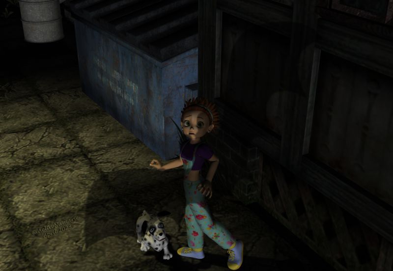 Charivari in town (31)
The team splits to find quickly some news about their potential target. Sadie and Idefix are together when suddenly she hears a noise behind and above her head...

Previous part of the story: https://www.thefantasiesattic.net/attic/cpg/displayimage.php?pid=44091

********
Toon Girl Sadie, by 3Duniverse (Daz3d)
Dawg, on Mostdigitalcreations
Little Alley, by Summoner (FRM)
