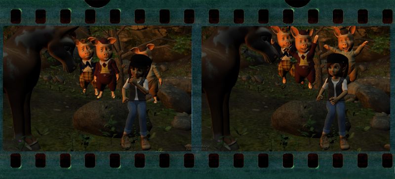 The Travel (15)
By Diamond, Sadie and Mae learn the name of the baby is Reddie Locks.
Sadie is torn between her envy to bring back the tiny to her sister, and the praises of the pigs to continue the travel. Yet Diamond wins the day by thinking it's a good idea to keep Reddie far away from the Goldie's influence for a while.

Previous part of the story: http://www.thefantasiesattic.net/attic/cpg/displayimage.php?pid=41340

(That image like most of previous was made in the beginning of the year. I'm working on something to continue the story and that takes a bit of time to create)

********
The 3 Little Pigs, by 3Duniverse (Daz3d) [with Trumarcar's textures]
Toon Girl Sadie, by 3Duniverse (Daz3d)
Diamond Base Character, by Capsces Digital Ink & Lady Littlefox (Daz3d)
textures for Diamond, by Lyne (on her site)
Rock in Forest, by Andrey Pestryakov (Daz3d)
