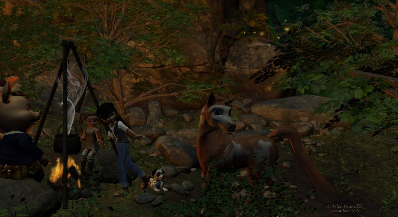 The Travel (9)
They stop for the night after many miles during the day, despite the reduced allure for Diamond.
They are preparing the dinner when suddenly a horrible scream is heard by the team.

Previous part of the story: http://www.thefantasiesattic.net/attic/cpg/displayimage.php?pid=40951

********
The 3 Little Pigs, by 3Duniverse (Daz3d) [with Trumarcar's textures]
Toon Girl Sadie, by 3Duniverse (Daz3d)
Mae, by Capsces Digital Ink (Daz3d)
Diamond Base Character, by Capsces Digital Ink & Lady Littlefox (Daz3d)
textures for Diamond, by Lyne (on her site)
Dawg, on Mostdigitalcreations
Rock in Forest, by Andrey Pestryakov (Daz3d)
