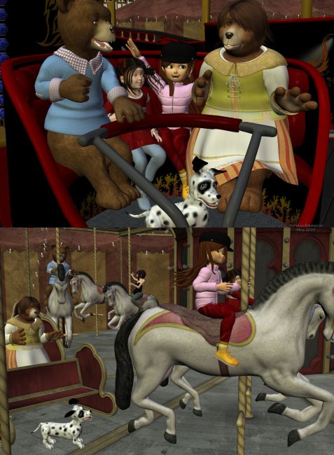Runtime Town: The Search (6)
Sadie and her friends decide to keep an eye on the dog, having also fun during the fair.

Previous part of the story: http://www.thefantasiesattic.net/attic/cpg/displayimage.php?pid=39284

********
Sadie Fae-Fantasy, on Daz3d
Sadie and Sam Ski, by Trumarcar (Treasurechest site)
Sneakers for Sadie, by Trumarcar (on KCTC site)
Modern Girl, by elleque (on her site) [cap]
Dawg, on Mostdigitalcreations
Red Riding Hood for Maddie, by Frances Coffill (Daz3d)
Butterfly Kids, by Mada (on her site)
The 3 Bears, by 3Duniverse (Daz3d)
The 3 Little Pigs, by 3Duniverse (Daz3d)
Carnival Big Tent, by Jack Tomalin (Daz3d)
Carnival Carousel, by Jack Tomalin (Daz3d)
The Waltzers by David Brinnen & ForbiddenWhispers (Daz3)
