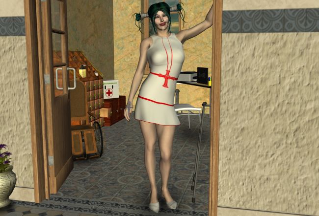 September COTM (presentation)
I know it's not the best of textures for a nurse dress, but it was to give you an idea on the question ;)

*******
Carmolena V4, by ForbiddenWhispers (FRM)
ThatLittleDress, by Sveva [April 2013 newsletter RMP]
Dark Wolf Hair, by Propschick (Daz3d)
Wheelchair, by hypnagogia (Sharecg)
Apothecary, by seachnasaigh (Sharecg)
At the office, by Jean_C and Leije (RMP)
New Corridor westpark textures, by Aelin (FRM exclusively)
Rolling Rock BG, by NapalmArsenal (FRM exclusively)
