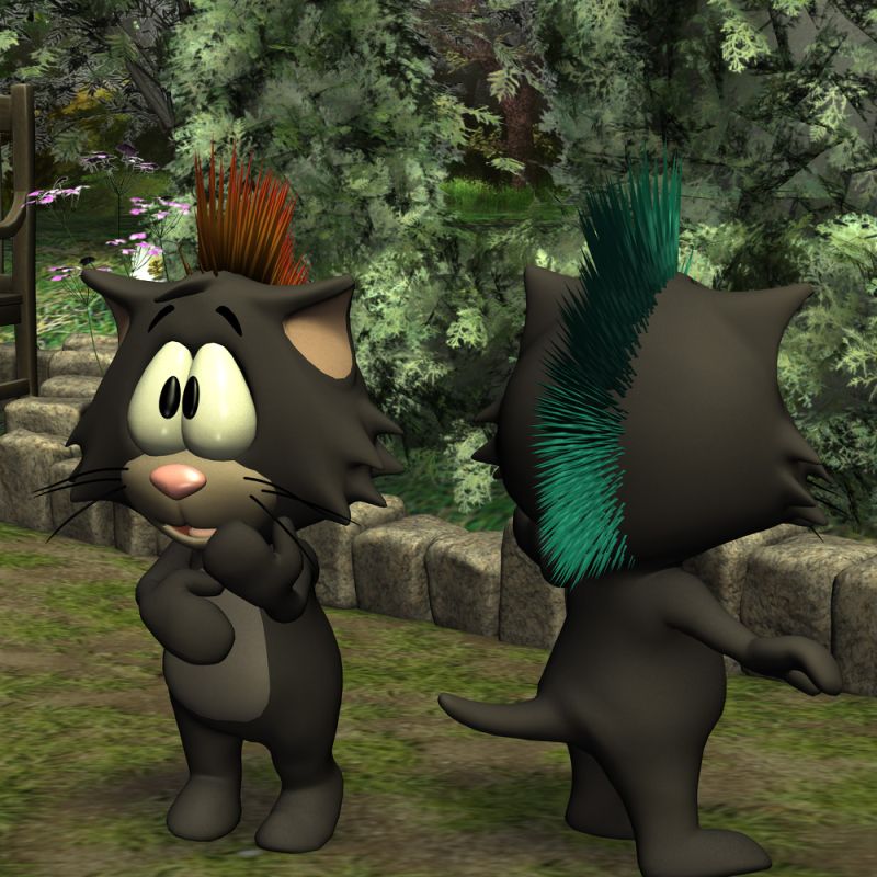 Spike Kitty
Scene made when I thought to present the Cat without the other Pockets.

********
Pocket Pets Spike Hair DS-Poser, by Petege (Halloween FA freebie page)
Pocket Pets - Kitty, by 3DUniverse [no longer available]
3D Scenery: Hedge Garden by ShaaraMuse3D (RMP)
