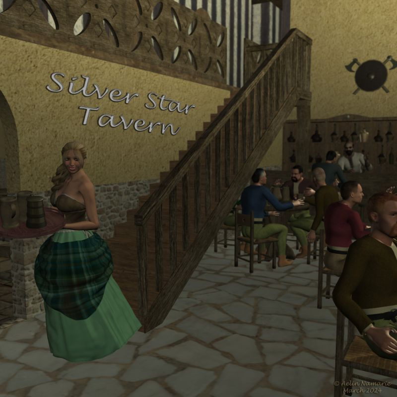 Silver Star Tavern
It's something I imagined as far as 2012, my first year in 3D world. Then in 2013, I modelized it in Bryce 7. It had many issues and I never shared it, then forgot it. Then I reminded last year and redo it in Wings3d.
It's now available in Sponsor Showcase

Mabel through Ages for V4, by Aelin (FRM exclusively)
CommonPeople 1 (for Almirena dress), by Aelin (FRM exclusively)

