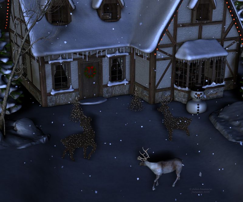 The day before
Or better, the last night to wait for the Red Man.

********
Reindeer, by Lyne
Winter Cottage, by RPublishing (RMP)
Winter Wonderland for Poser and DS, by RPublishing (RMP)
3D Scenery: Nordic Winter Woods, by ShaaraMuse3D (RMP)
Snowman Home for Poser, by BlueTreeStudio (RMP)
